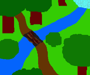 Riding over the stream in the Emerald Woods